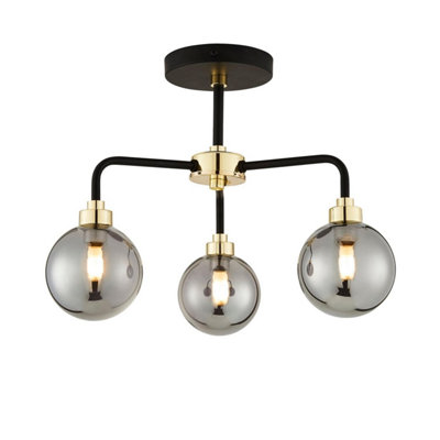 First Choice Lighting Black Paint and Smoked Glass 3 Light