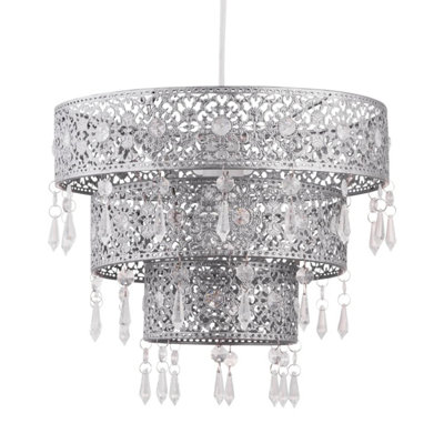 First Choice Lighting Blanca Silver Clear Easy Fit Jewelled Pendant Shade