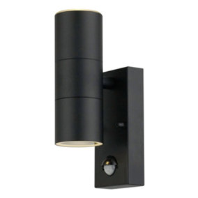 First Choice Lighting Blaze Black Clear Glass 2 Light IP44 Outdoor Sensor Wall Light