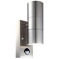 First Choice Lighting Blaze Stainless Steel Clear Glass 2 Light IP44 Outdoor Sensor Wall Light