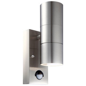 First Choice Lighting Blaze Stainless Steel Clear Glass 2 Light IP44 Outdoor Sensor Wall Light