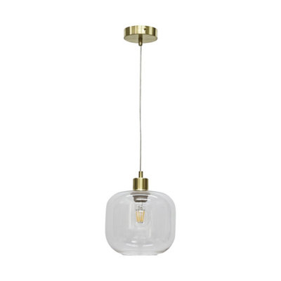 First Choice Lighting Bletch Clear Glass with Satin Brass Pendant Fitting