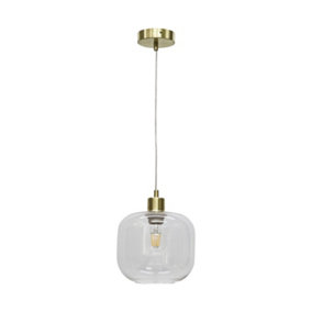 First Choice Lighting Bletch Clear Glass with Satin Brass Pendant Fitting