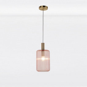 First Choice Lighting Blush Pink and Gold Fluted Glass Design Pendant Fitting
