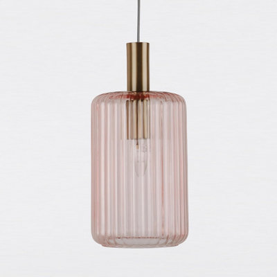 First Choice Lighting Blush Pink and Gold Fluted Glass Design Pendant Fitting