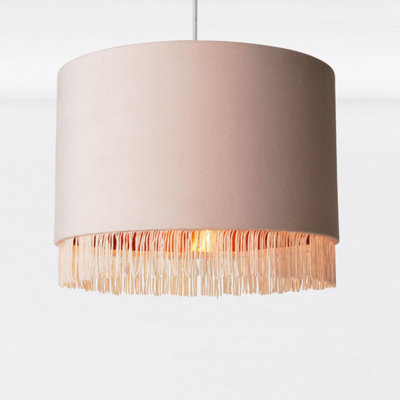 First Choice Lighting Blush Pink Velvet With Copper Inner Tassled Light ...