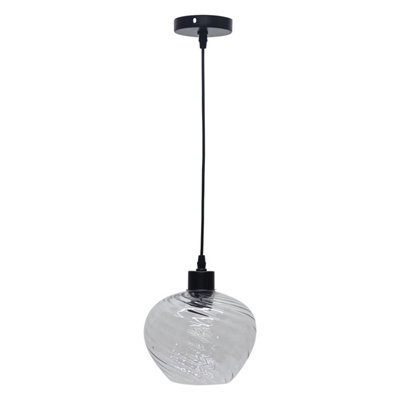 First Choice Lighting Bradson Clear Swirl Glass with Black Pendant Fitting