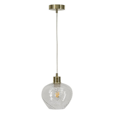 First Choice Lighting Bradson Clear Swirl Glass with Satin Brass Pendant Fitting