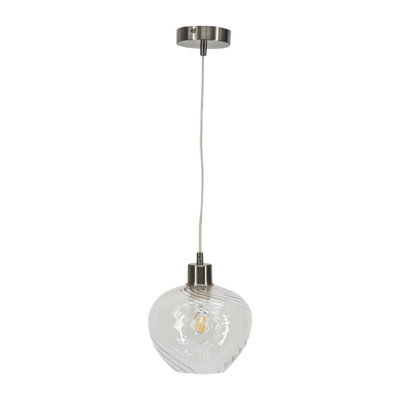First Choice Lighting Bradson Clear Swirl Glass with Satin Nickel Pendant Fitting