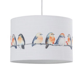 First Choice Lighting Branch Bird Print Linen Easy Fit 30cm Pendant Shade