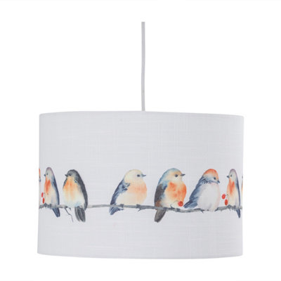 First Choice Lighting Branch Bird Print Linen Easy Fit 30cm Pendant Shade