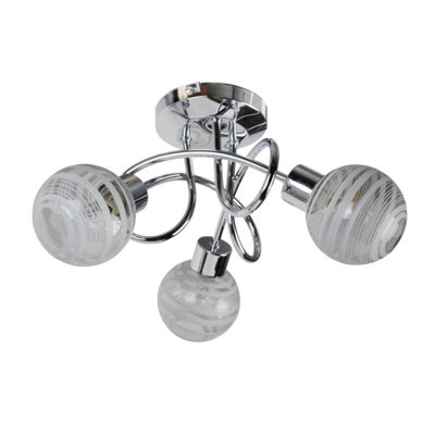 First Choice Lighting Cafe Chrome with Striped Glass 3 Light Flush Ceiling Light
