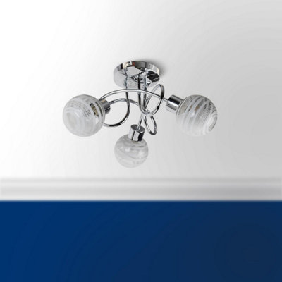 First Choice Lighting Cafe Chrome with Striped Glass 3 Light Flush ...