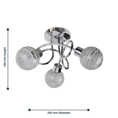 First Choice Lighting Cafe Chrome with Striped Glass 3 Light Flush ...