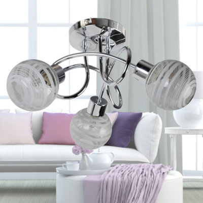 First Choice Lighting Cafe Chrome with Striped Glass 3 Light Flush ...