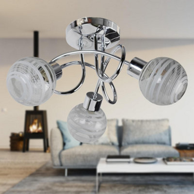 First Choice Lighting Cafe Chrome with Striped Glass 3 Light Flush ...