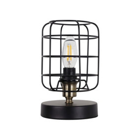 First Choice Lighting Cage Black and Antique Brass Industrial Style Table Lamp