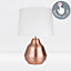 First Choice Lighting Cara Brushed Copper White Touch 39 cm Table Lamp With Shade