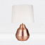 First Choice Lighting Cara Brushed Copper White Touch 39 cm Table Lamp With Shade
