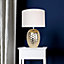 First Choice Lighting Carrie Gold Chrome White Ceramic Table Lamp With Shade