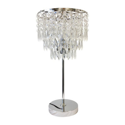 First Choice Lighting Cascada Chrome Clear Table Lamp With Shade