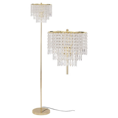 First Choice Lighting Cascada Gold and Acrylic Crystal Jewelled Floor Lamp