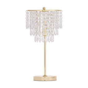 First Choice Lighting Cascada Gold and Acrylic Crystal Jewelled Table Lamp