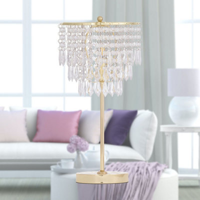 First Choice Lighting Cascada Gold and Acrylic Crystal Jewelled Table Lamp