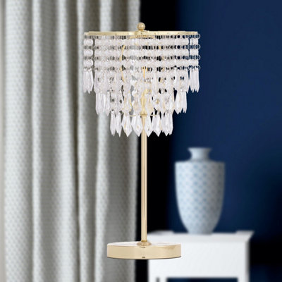 First Choice Lighting Cascada Gold and Acrylic Crystal Jewelled Table Lamp