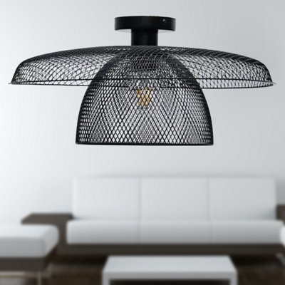 First Choice Lighting Cassidy Black E27 Flush Mount Ceiling Light for ...