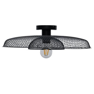 First Choice Lighting Cassidy Black Metal Wire Layered Flush Ceiling Light