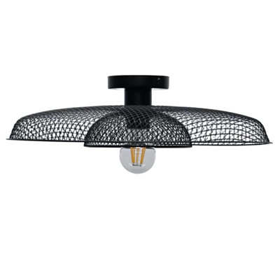 First Choice Lighting Cassidy Black Metal Wire Layered Flush Ceiling Light
