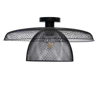 First Choice Lighting Cassidy Black Metal Wire Tiered Flush Ceiling Light