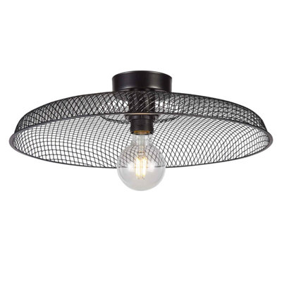 First Choice Lighting Cassidy Large Black Mesh Ceiling Flush Light