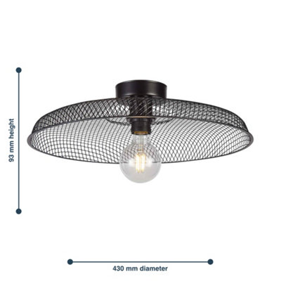 First Choice Lighting Cassidy Large Black Mesh Ceiling Flush Light