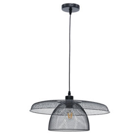 First Choice Lighting Cassidy Large Layered Black Mesh Ceiling Pendant Light