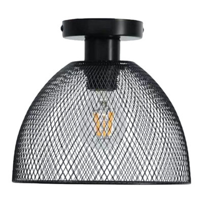 First Choice Lighting Cassidy Medium Black Mesh Ceiling Flush Light