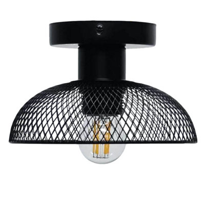 First Choice Lighting Cassidy Small Black Mesh Ceiling Flush Light