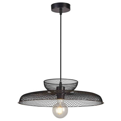 First Choice Lighting Cassidy Two Tier Black Mesh Ceiling Pendant Light