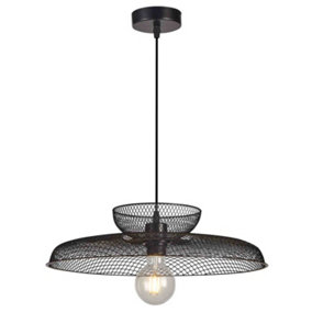 First Choice Lighting Cassidy Two Tier Black Mesh Ceiling Pendant Light
