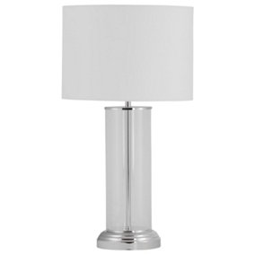 First Choice Lighting Chelmsford Chrome Clear Glass White Touch 53 cm Table Lamp With Shade