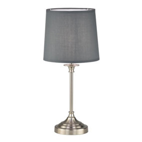 First Choice Lighting Chester Brushed Nickel Grey Table Lamp With Shade