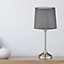 First Choice Lighting Chester Brushed Nickel Grey Table Lamp With Shade