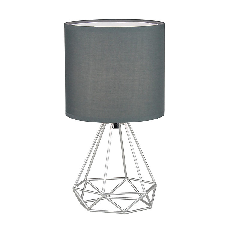 First Choice Lighting Christie Silver, Angus Geometric Table Lamp With White Shade