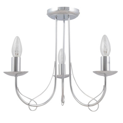 First Choice Lighting Chrome 3 Way Ceiling Fitting with Loop Scroll Detail