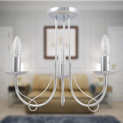 First Choice Lighting Chrome 3 Way Ceiling Fitting with Loop Scroll Detail
