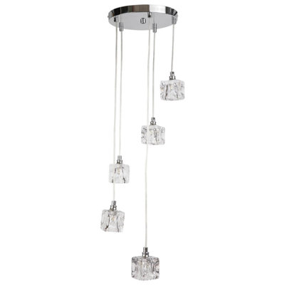 First Choice Lighting Chrome 5 Light Cluster Fitting with Ice Cube Glass Shades