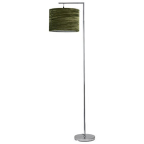 First Choice Lighting Chrome Angled Floor Lamp with Green Crushed Velvet Shade