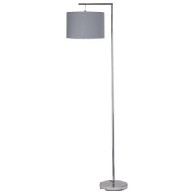 First Choice Lighting Chrome Angled Floor Lamp with Grey Cotton Shade