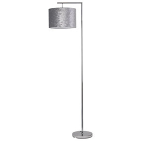 First Choice Lighting Chrome Angled Floor Lamp with Grey Crushed Velvet Shade